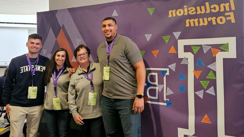 Jarrett Gardner, Sue Patterson, CAPS counselor Alyssa Luther Vasko, and student Kadyn Carey at the NCAA Inclusion Forum.